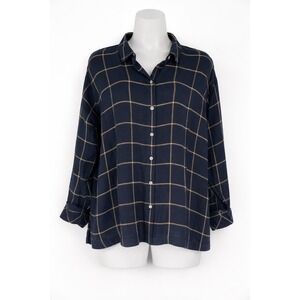 J Jill Window Pane Plaid Top Minimalist Career Core Grid Blouse Size M